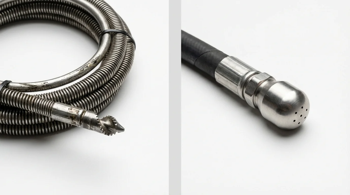 Drain snake cable and hydro jetting nozzle used for drain cleaning in Springfield, PA