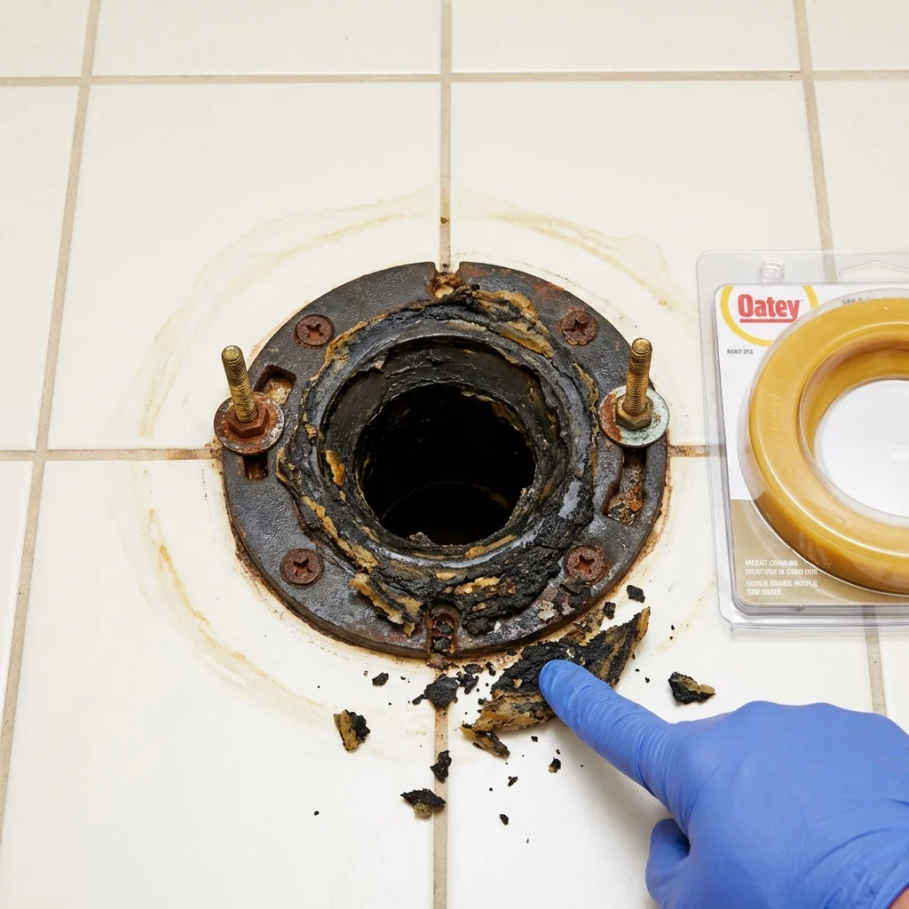 Failed wax ring showing water seepage at the base of a toilet in a Springfield, PA home